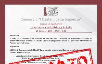 RINVIATO Corso in Presenza - La normativa sulla Privacy in Italia